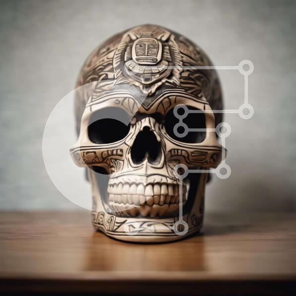 Intra Συλλεκτικό Ξύλινο Παζλ Plywood  4mm - Διακοσμημένο κρανίο σε ξύλινο τραπέζι Σε Ξύλινο Κουτί - Διαστάσεις Puzzle: 10x10 cm – 25 κομμάτια