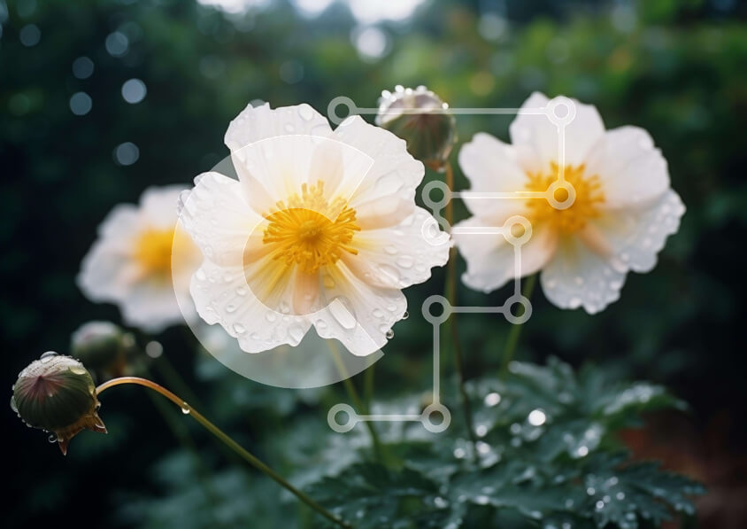 Intra Συλλεκτικό Ξύλινο Παζλ Plywood  4mm - Λευκά και κίτρινα λουλούδια με σταγονίδια νερού Σε Ξύλινο Κουτί - Διαστάσεις: 10x10 cm – 25 κομμάτια