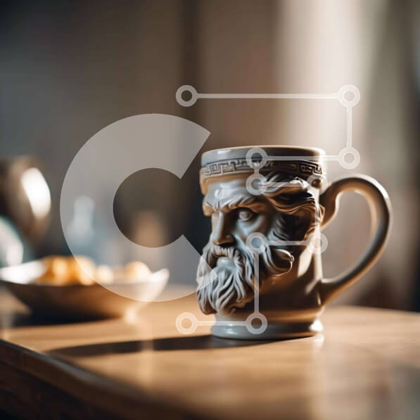 Σετ των 2 Intra Συλλεκτικό Ξύλινο Παζλ Plywood  4mm - Κούπα Καφέ με Πρόσωπο Αρχαιοελληνικού Θεού και Φρούτα Σε Ξύλινο Κουτί - Διαστάσεις: 10x10 cm – 25 κομμάτια