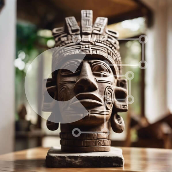 Intra Συλλεκτικό Ξύλινο Παζλ Plywood  4mm - Άγαλμα ενός ινδικού κεφαλιού σε ένα ξύλινο τραπέζι Σε Ξύλινο Κουτί - Διαστάσεις Puzzle: 10x10 cm – 25 κομμάτια