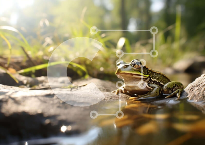 Intra Συλλεκτικό Ξύλινο Παζλ Plywood  4mm - Ειρηνικός βάτραχος που αναπαύεται στους βράχους Σε Ξύλινο Κουτί - Διαστάσεις: 10x10 cm – 25 κομμάτια