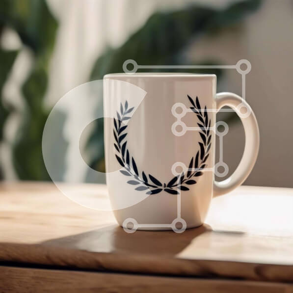 Intra Συλλεκτικό Ξύλινο Παζλ Plywood  4mm - Λευκή κούπα καφέ με σχέδιο Δάφνινο στεφάνι Σε Ξύλινο Κουτί - Διαστάσεις: 10x10 cm – 25 κομμάτια