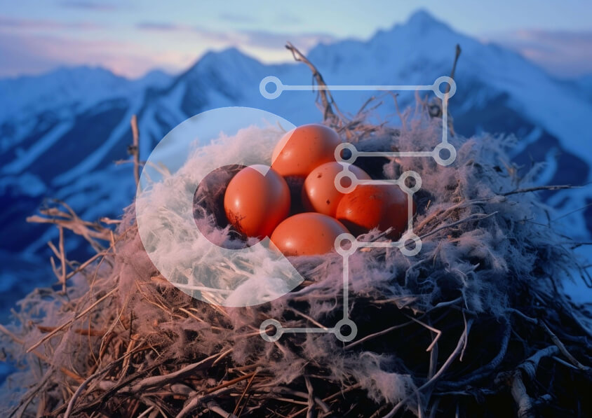 Intra Συλλεκτικό Ξύλινο Παζλ Plywood  4mm - Φωλιά με κόκκινα αυγά σε αλπικό περιβάλλον Σε Ξύλινο Κουτί - Διαστάσεις: 10x10 cm – 25 κομμάτια