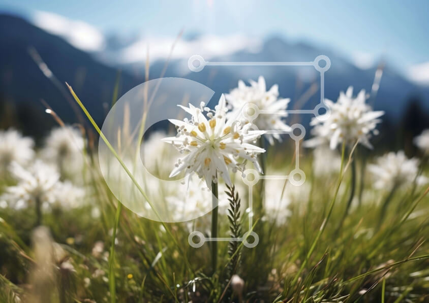 Intra Συλλεκτικό Ξύλινο Παζλ Plywood  4mm - Πεδίο με λευκά λουλούδια με βουνά Σε Ξύλινο Κουτί - Διαστάσεις: 10x10 cm – 25 κομμάτια