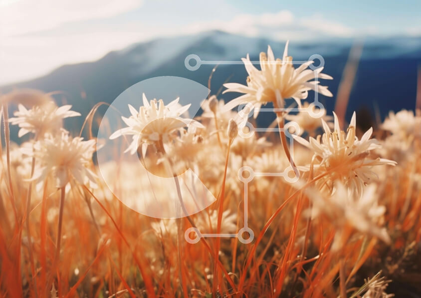 Intra Συλλεκτικό Ξύλινο Παζλ Plywood  4mm - Πεδίο με λευκά λουλούδια με θέα στο βουνό Σε Ξύλινο Κουτί - Διαστάσεις: 10x10 cm – 25 κομμάτια