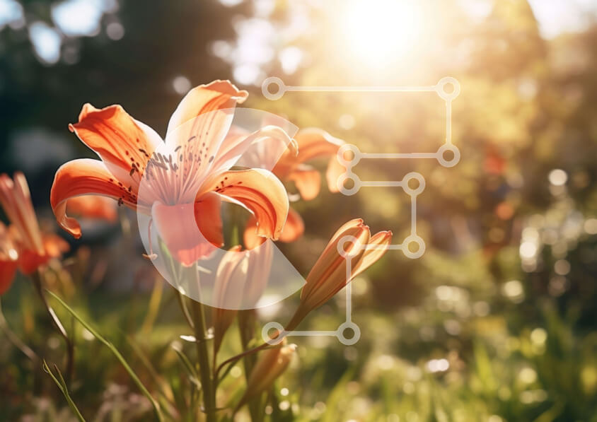 Intra Συλλεκτικό Ξύλινο Παζλ Plywood  4mm - Πορτοκαλί λουλούδι που ανθίζει στην πράσινη χλόη Σε Ξύλινο Κουτί - Διαστάσεις: 10x10 cm – 25 κομμάτια