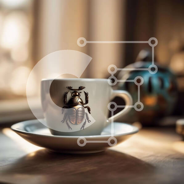 Intra Συλλεκτικό Ξύλινο Παζλ Plywood  4mm - Πολύπλοκα σχεδιασμένο λευκό φλιτζάνι καφέ με σκαραβαίο σκαραβαίο Σε Ξύλινο Κουτί - Διαστάσεις: 10x10 cm – 25 κομμάτια