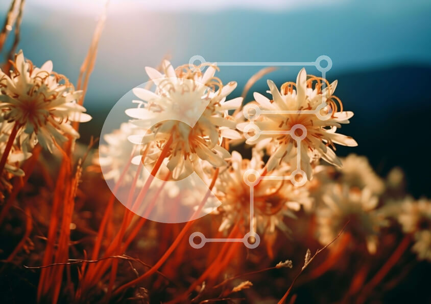 Intra Συλλεκτικό Ξύλινο Παζλ Plywood  4mm - Πεδίο με λευκά λουλούδια στο ηλιοβασίλεμα Σε Ξύλινο Κουτί - Διαστάσεις: 10x10 cm – 25 κομμάτια