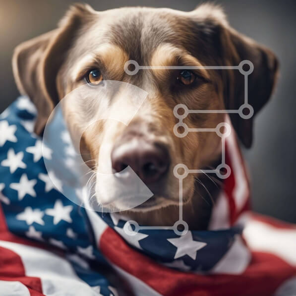 Intra Συλλεκτικό Ξύλινο Παζλ Plywood  4mm - Καφέ σκυλί τυλιγμένο με αμερικανική σημαία Σε Ξύλινο Κουτί - Διαστάσεις: 10x10 cm – 25 κομμάτια