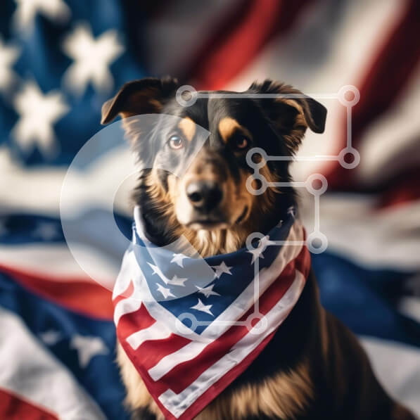 Intra Συλλεκτικό Ξύλινο Παζλ Plywood  4mm - Πατριωτικό σκυλί που γιορτάζει την 4η Ιουλίου με την αμερικανική σημαία Bandana Σε Ξύλινο Κουτί - Διαστάσεις: 10x10 cm – 25 κομμάτια