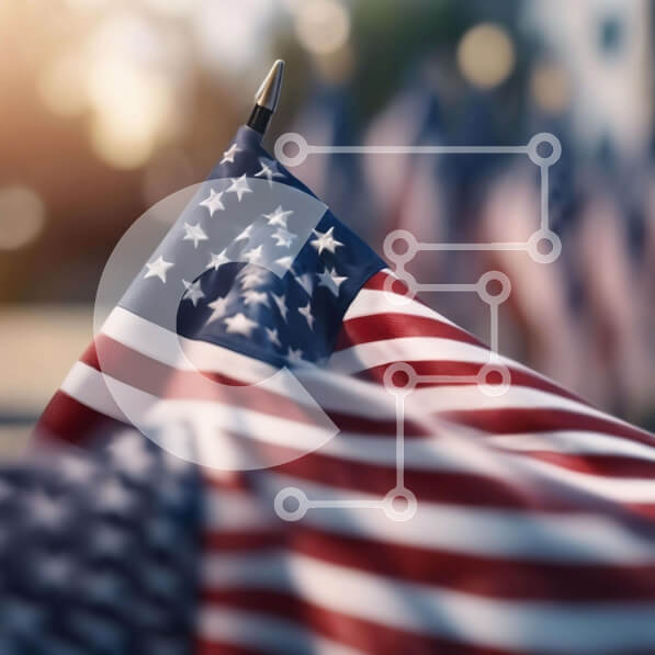 Intra Συλλεκτικό Ξύλινο Παζλ Plywood  4mm - Κοντινό πλάνο κυματίζοντας αμερικανικές σημαίες Σε Ξύλινο Κουτί - Διαστάσεις Puzzle: 10x10 cm – 25 κομμάτια