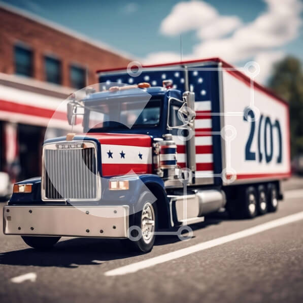 Intra Συλλεκτικό Ξύλινο Παζλ Plywood  4mm - Κόκκινο, λευκό και μπλε φορτηγό με αμερικανική σημαία Σε Ξύλινο Κουτί - Διαστάσεις Puzzle: 10x10 cm – 25 κομμάτια