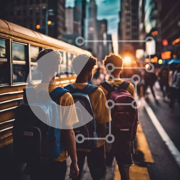 Intra Συλλεκτικό Ξύλινο Παζλ Plywood  4mm - Τρεις νεαροί άνδρες που περπατούν στην πόλη με σακίδια Σε Ξύλινο Κουτί - Διαστάσεις Puzzle: 10x10 cm – 25 κομμάτια