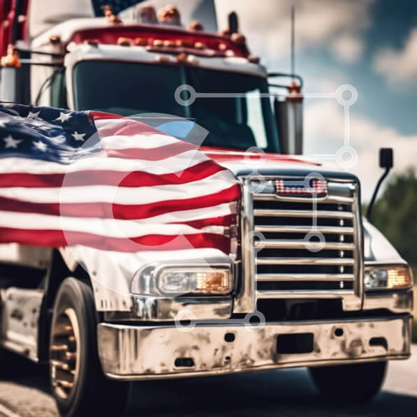 Intra Συλλεκτικό Ξύλινο Παζλ Plywood  4mm - Ημι-φορτηγό με αμερικανική σημαία Σε Ξύλινο Κουτί - Διαστάσεις Puzzle: 10x10 cm – 25 κομμάτια