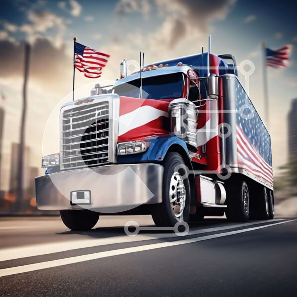 Intra Συλλεκτικό Ξύλινο Παζλ Plywood  4mm - Ημι-φορτηγό με αμερικανική σημαία στο δρόμο Σε Ξύλινο Κουτί - Διαστάσεις Puzzle: 10x10 cm – 25 κομμάτια