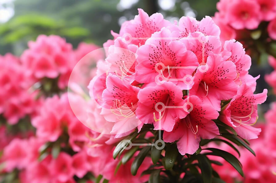 Intra Συλλεκτικό Ξύλινο Παζλ Plywood  4mm - Ζωντανά ροζ λουλούδια Rhododendron σε πλήρη άνθιση Σε Ξύλινο Κουτί - Διαστάσεις: 10x10 cm – 25 κομμάτια