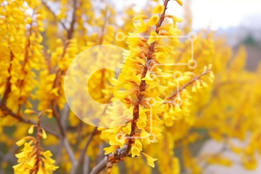 Intra Συλλεκτικό Ξύλινο Παζλ Plywood  4mm - Δέντρο με κίτρινα λουλούδια που ανθίζουν την άνοιξη Σε Ξύλινο Κουτί - Διαστάσεις: 10x10 cm – 25 κομμάτια