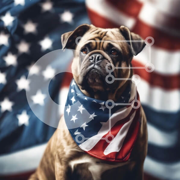 Intra Συλλεκτικό Ξύλινο Παζλ Plywood  4mm - Πατριωτικό σκυλί με αμερικανική σημαία Bandana Σε Ξύλινο Κουτί - Διαστάσεις Puzzle: 10x10 cm – 25 κομμάτια