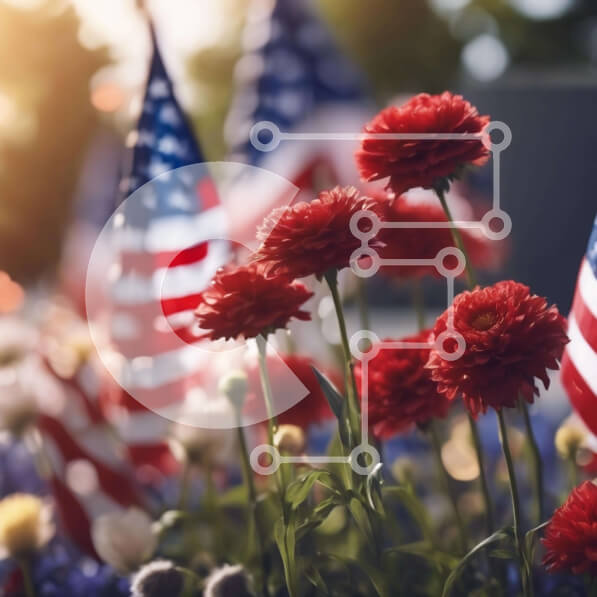 Intra Συλλεκτικό Ξύλινο Παζλ Plywood  4mm - Πατριωτικές αμερικανικές σημαίες και κόκκινα λουλούδια Σε Ξύλινο Κουτί - Διαστάσεις: 10x10 cm – 25 κομμάτια