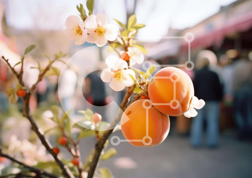 Intra Συλλεκτικό Ξύλινο Παζλ Plywood  4mm - Βερίκοκα στην πορτοκαλιά στην αγορά με τους ανθρώπους Σε Ξύλινο Κουτί - Διαστάσεις: 10x10 cm – 25 κομμάτια