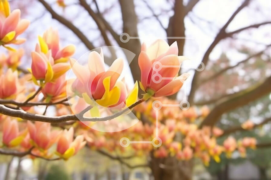 Intra Συλλεκτικό Ξύλινο Παζλ Plywood  4mm - Ροζ δέντρο μανόλιας με ανθισμένα λουλούδια Σε Ξύλινο Κουτί - Διαστάσεις: 10x10 cm – 25 κομμάτια