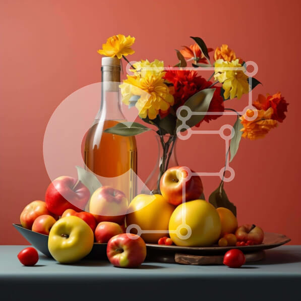 Σετ των 2 Intra Συλλεκτικό Ξύλινο Παζλ Plywood  4mm - Φρουτοσύνθεση με κρασί και λουλούδια Σε Ξύλινο Κουτί - Διαστάσεις: 10x10 cm – 25 κομμάτια