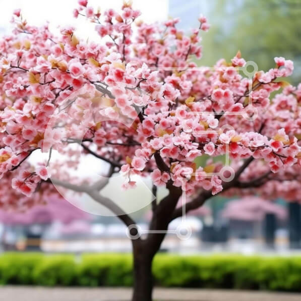 Intra Συλλεκτικό Ξύλινο Παζλ Plywood  4mm - Ροζ άνθη κερασιάς στην αστική περιοχή Σε Ξύλινο Κουτί - Διαστάσεις: 10x10 cm – 25 κομμάτια