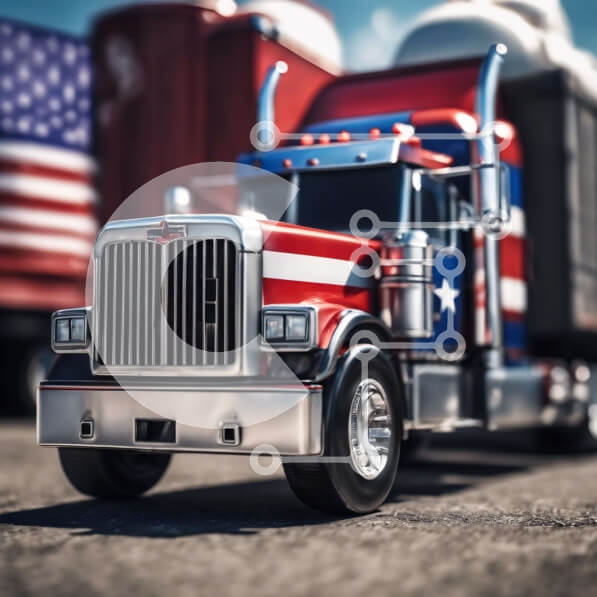 Intra Συλλεκτικό Ξύλινο Παζλ Plywood  4mm - Κόκκινο, λευκό και μπλε ημι-φορτηγό με αμερικανική σημαία Σε Ξύλινο Κουτί - Διαστάσεις Puzzle: 10x10 cm – 25 κομμάτια