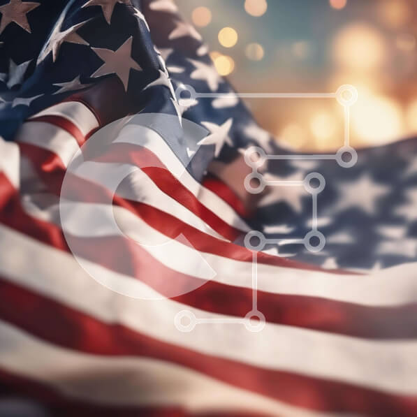 Intra Συλλεκτικό Ξύλινο Παζλ Plywood  4mm - Αμερικανική σημαία που κυματίζει με μπόκε και λάμψεις Σε Ξύλινο Κουτί - Διαστάσεις Puzzle: 10x10 cm – 25 κομμάτια