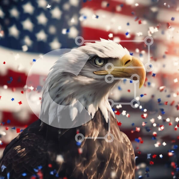 Intra Συλλεκτικό Ξύλινο Παζλ Plywood  4mm - Πατριωτικός φαλακρός αετός με αμερικανική σημαία Σε Ξύλινο Κουτί - Διαστάσεις Puzzle: 10x10 cm – 25 κομμάτια
