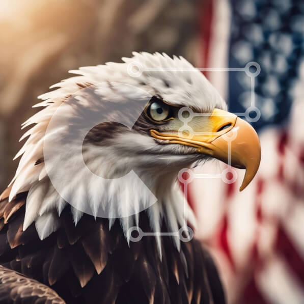 Intra Συλλεκτικό Ξύλινο Παζλ Plywood  4mm - Κοντινό πλάνο αετού και αμερικανικής σημαίας Σε Ξύλινο Κουτί - Διαστάσεις Puzzle: 10x10 cm – 25 κομμάτια