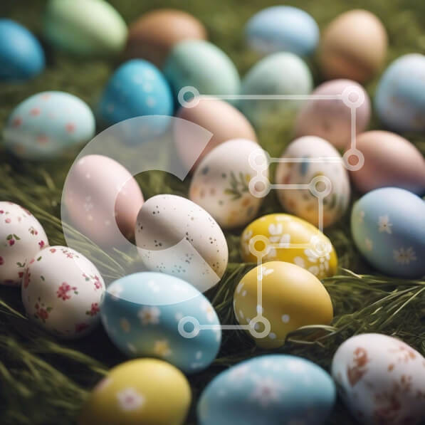 Intra Συλλεκτικό Ξύλινο Παζλ Plywood  4mm - Πολύχρωμα Πασχαλινά αυγά στην πράσινη χλόη Σε Ξύλινο Κουτί - Διαστάσεις Puzzle: 10x10 cm – 25 κομμάτια