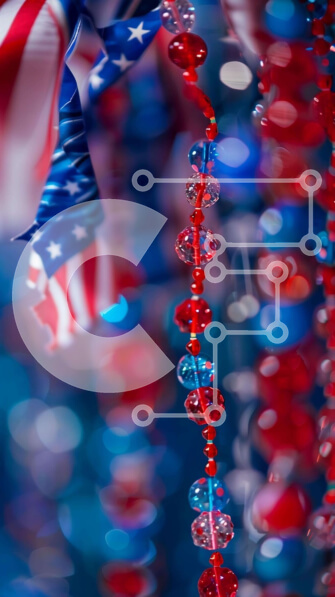 Intra Συλλεκτικό Ξύλινο Παζλ Plywood  4mm - Πατριωτικές κόκκινες, λευκές και μπλε χάντρες που κρέμονται από μια αμερικανική σημαία Σε Ξύλινο Κουτί - Διαστάσεις: 10x10 cm – 25 κομμάτια