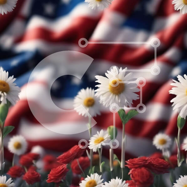 Intra Συλλεκτικό Ξύλινο Παζλ Plywood  4mm - Πατριωτικές μαργαρίτες σε φόντο αμερικανικής σημαίας Σε Ξύλινο Κουτί - Διαστάσεις Puzzle: 10x10 cm – 25 κομμάτια