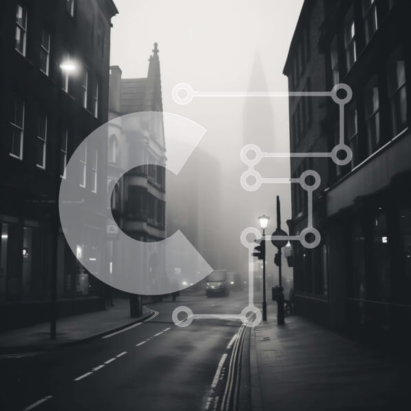 Intra Συλλεκτικό Ξύλινο Παζλ Plywood  4mm - Σκοτεινή και ομιχλώδης οδός πόλης με φανάρι Σε Ξύλινο Κουτί - Διαστάσεις Puzzle: 10x10 cm – 25 κομμάτια