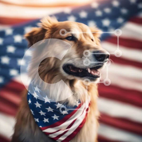 Intra Συλλεκτικό Ξύλινο Παζλ Plywood  4mm - Πατριωτικό σκυλί Γκόλντεν Ριτρίβερ με αμερικανική σημαία Μπαντάνα Σε Ξύλινο Κουτί - Διαστάσεις: 10x10 cm – 25 κομμάτια