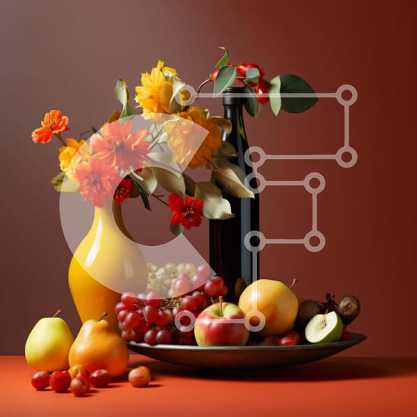 Σετ των 2 Intra Συλλεκτικό Ξύλινο Παζλ Plywood  4mm - Επιτραπέζιο με φρούτα, κρασί και λουλούδια Σε Ξύλινο Κουτί - Διαστάσεις: 10x10 cm – 25 κομμάτια