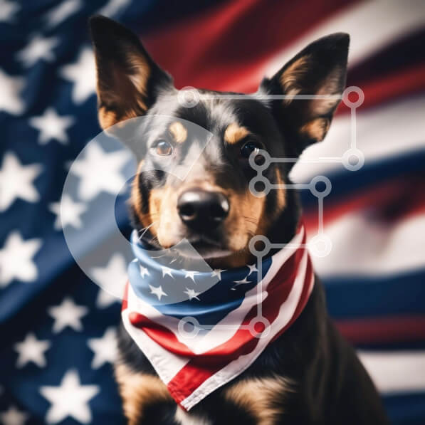 Intra Συλλεκτικό Ξύλινο Παζλ Plywood  4mm - Πατριωτικό σκυλί με αμερικανική σημαία Bandana Σε Ξύλινο Κουτί - Διαστάσεις Puzzle: 10x10 cm – 25 κομμάτια