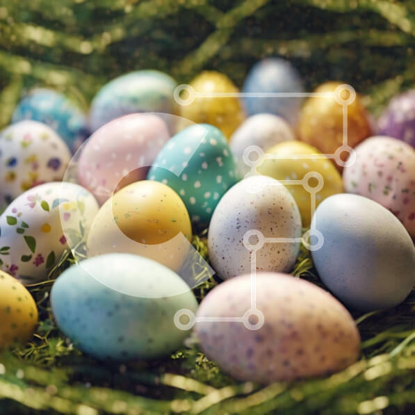 Intra Συλλεκτικό Ξύλινο Παζλ Plywood  4mm - Πολύχρωμα Πασχαλινά αυγά σε ένα καλάθι Σε Ξύλινο Κουτί - Διαστάσεις Puzzle: 10x10 cm – 25 κομμάτια