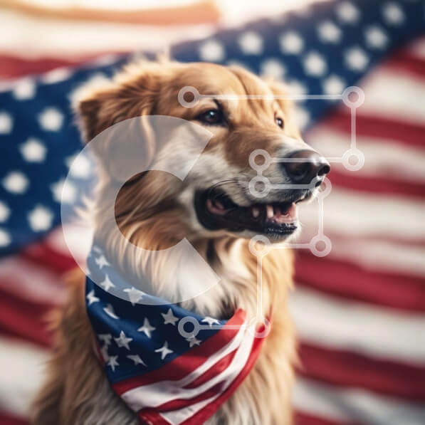 Intra Συλλεκτικό Ξύλινο Παζλ Plywood  4mm - Σκύλος Γκόλντεν Ριτρίβερ με Αμερικάνικη Σημαία Μπαντάνα Σε Ξύλινο Κουτί - Διαστάσεις: 10x10 cm – 25 κομμάτια