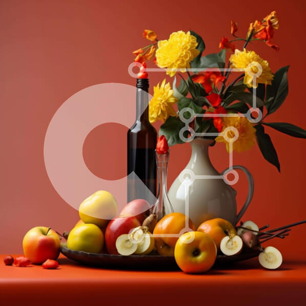 Σετ των 2 Intra Συλλεκτικό Ξύλινο Παζλ Plywood  4mm - Πιατέλα με φρούτα, κρασί, ποτό και λουλούδια Σε Ξύλινο Κουτί - Διαστάσεις: 10x10 cm – 25 κομμάτια