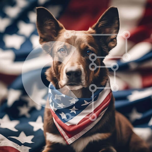 Intra Συλλεκτικό Ξύλινο Παζλ Plywood  4mm - Καφέ σκυλί με αμερικανική σημαία Μπαντάνα Σε Ξύλινο Κουτί - Διαστάσεις: 10x10 cm – 25 κομμάτια