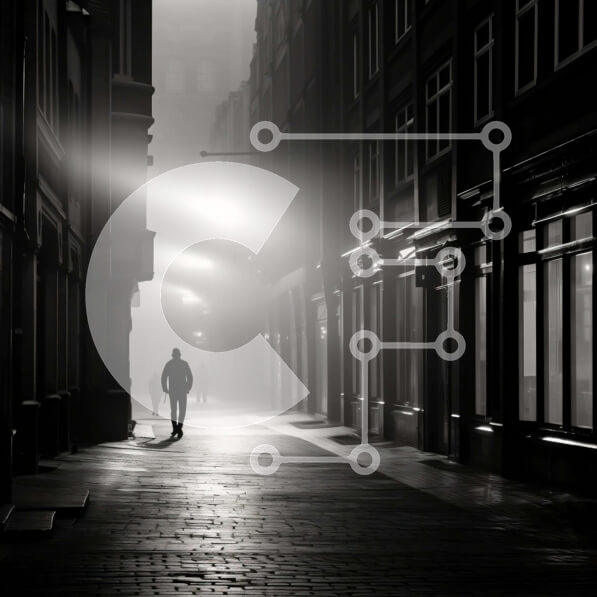 Intra Συλλεκτικό Ξύλινο Παζλ Plywood  4mm - Άνδρας που περπατά στο ομιχλώδες σοκάκι Σε Ξύλινο Κουτί - Διαστάσεις Puzzle: 10x10 cm – 25 κομμάτια