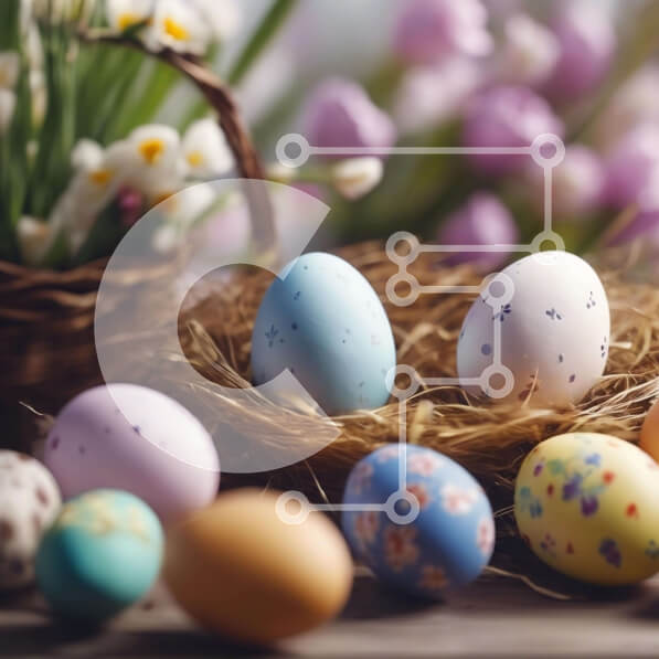 Intra Συλλεκτικό Ξύλινο Παζλ Plywood  4mm - Πολύχρωμα Πασχαλινά αυγά στη φωλιά με τουλίπες και ασφόδελους Σε Ξύλινο Κουτί - Διαστάσεις Puzzle: 10x10 cm – 25 κομμάτια