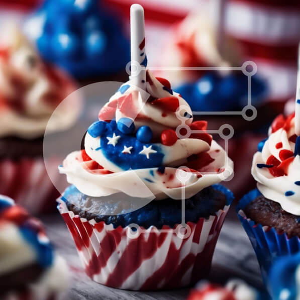 Intra Συλλεκτικό Ξύλινο Παζλ Plywood  4mm - Πατριωτικά Cupcakes για τη γιορτή της 4ης Ιουλίου Σε Ξύλινο Κουτί - Διαστάσεις Puzzle: 10x10 cm – 25 κομμάτια