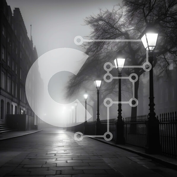 Intra Συλλεκτικό Ξύλινο Παζλ Plywood  4mm - Σκοτεινή ομιχλώδης οδός με φανοστάτες και δέντρα Σε Ξύλινο Κουτί - Διαστάσεις: 10x10 cm – 25 κομμάτια