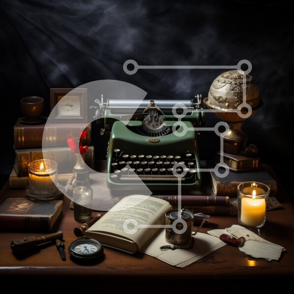 Intra Συλλεκτικό Ξύλινο Παζλ Plywood  4mm - Vintage γραφομηχανή και σφαίρα με βιβλία και κεριά Σε Ξύλινο Κουτί - Διαστάσεις: 10x10 cm – 25 κομμάτια