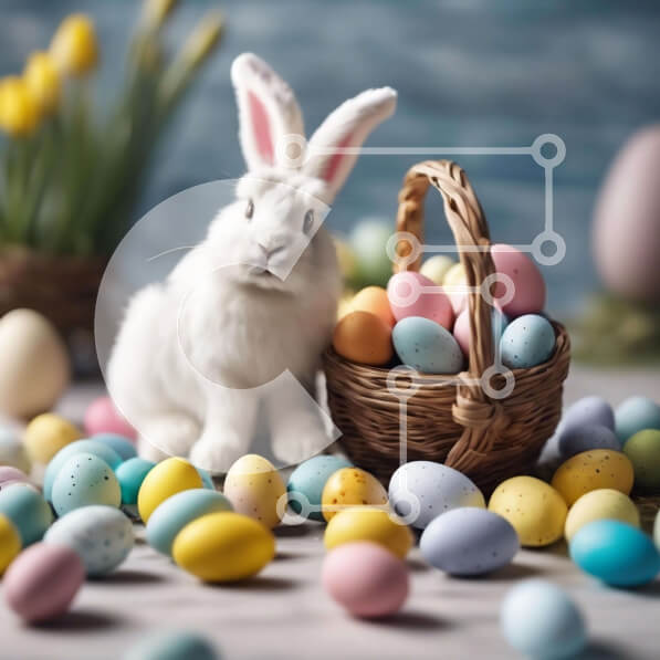 Intra Συλλεκτικό Ξύλινο Παζλ Plywood  4mm - Λευκό λαγουδάκι με πασχαλινό καλάθι και λουλούδια Σε Ξύλινο Κουτί - Διαστάσεις Puzzle: 10x10 cm – 25 κομμάτια