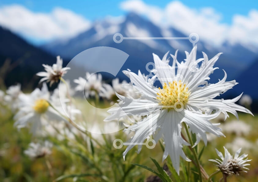 Intra Συλλεκτικό Ξύλινο Παζλ Plywood  4mm - Πεδίο με λευκά λουλούδια με βουνά Σε Ξύλινο Κουτί - Διαστάσεις: 10x10 cm – 25 κομμάτια