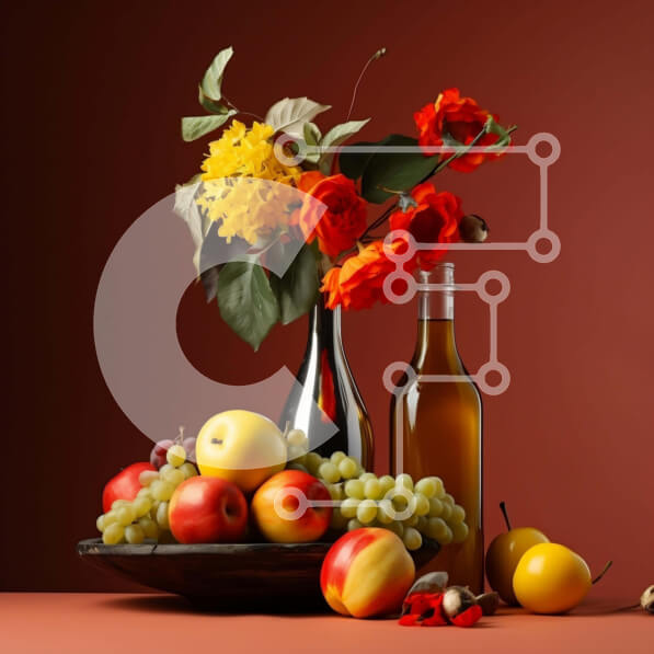 Σετ των 2 Intra Συλλεκτικό Ξύλινο Παζλ Plywood  4mm - Μπολ με φρέσκα φρούτα και μπουκάλια κρασιού με λουλούδια Σε Ξύλινο Κουτί - Διαστάσεις: 10x10 cm – 25 κομμάτια